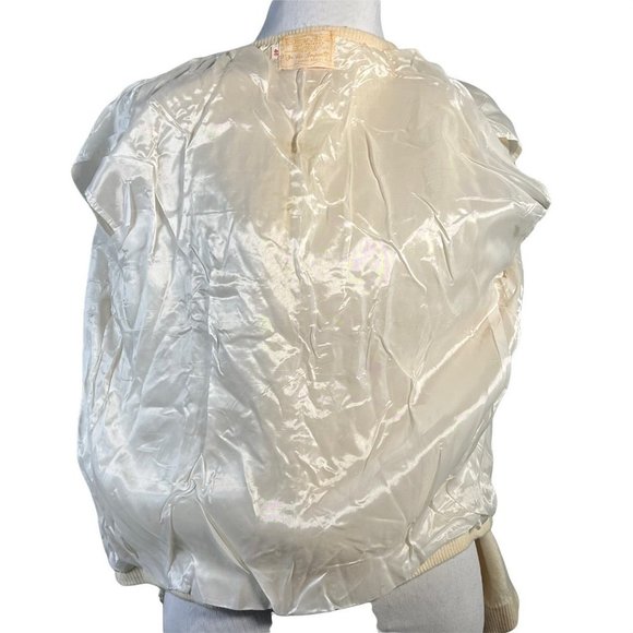 Vintage 50s Beaded Cardigan 40 / Medium Cream Lambswool Angora Pinup Rockabilly - Picture 9 of 12